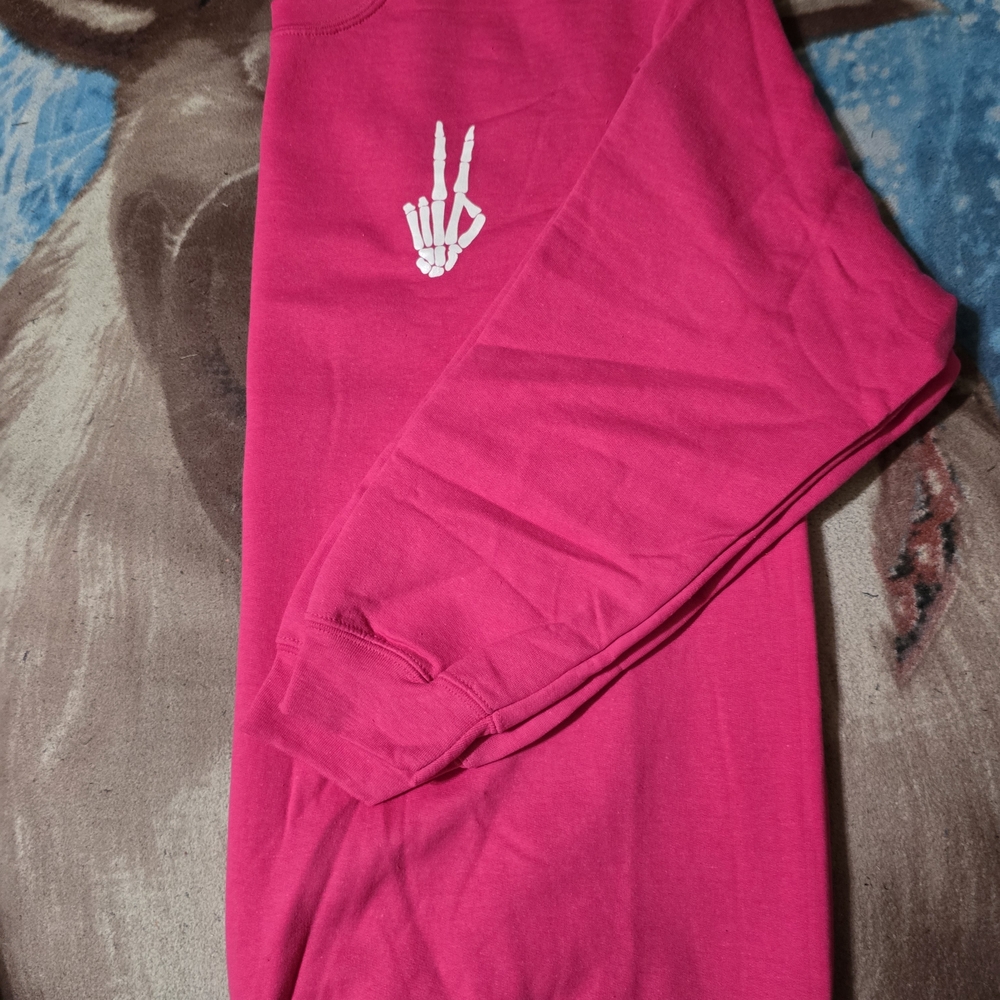 Gildan Hot Pink Long Sleeve with White Skeleton Design